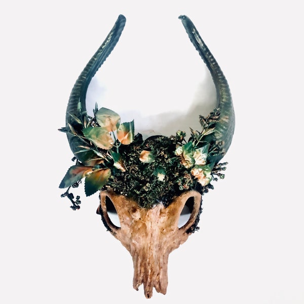 Forest ram horn headdress witch, whimsical animal antlers witch headpiece halloween mask ritual ceremony headwear nature priest headdress