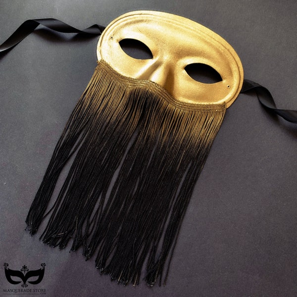 Gold Black Fringe Masquerade Mask, Carnival Masquerade Mask, Womens Masquerade Mask, Elegant Mask, Masquerade Party, Masked Ball, Gala Mask