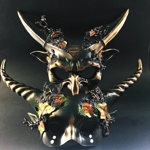 Forest Masquerade Mask, Couples Halloween Mask with horns, Animal Mask, Couples Masked Ball