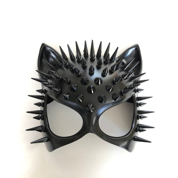 Masque de chat, masque de mascarade, pointes, masque de cosplay, masque d'halloween, masque de minou à pointes, masque de chat, masque Steampunk, déguisement d'Halloween, masque de fête
