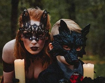 Masquerade Masks animal Mask l women’s bunny mask pair l wolf men’s masquerade mask l  bunny women’s Halloween Mask l his and hers mask