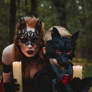 Masquerade Masks animal Mask l women’s bunny mask pair l wolf men’s masquerade mask l  bunny women’s Halloween Mask l his and hers mask