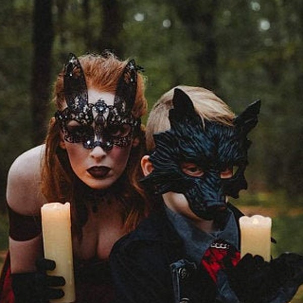 Masquerade Masks animal Mask l women’s bunny mask pair l wolf men’s masquerade mask l  bunny women’s Halloween Mask l his and hers mask