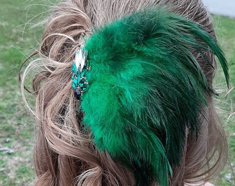 Accessoires pour la Saint-Patrick Barrette à cheveux vert émeraude Barrette à plumes vertes Barrette à plumes vertes Barrette à trèfle