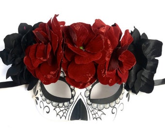 Catrina Mask Masquerade Red Sugar Skull Mask Day Of The Dead, Dia De Los Muertos, Halloween mask Festival mask burgundy catrina mask