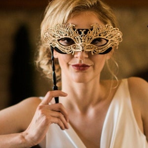 Gold Womens Handheld Masquerade Mask, Mask On Stick, Elegant Stick masks, Lightweight Mask on Stick