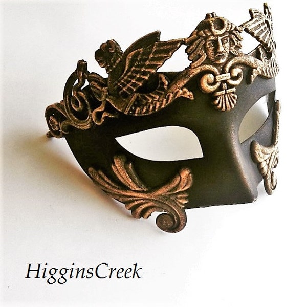 Gold mens masquerade mask, face Mask in Rustic Silver or Rustic Gold, Masquerade Mens Masks