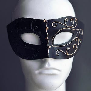Black Gold Mens Masquerade Mask, Simple Black Mens Mask, Mens Venetian Mask, Black Masks, Prom Mask, Masquerade Ball Party Mask