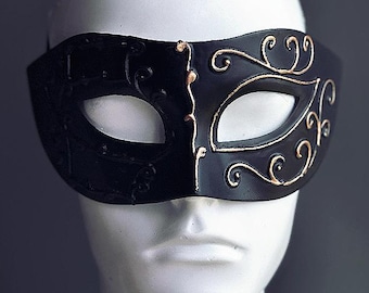 Máscara veneciana negra y dorada para hombre - Baile de máscaras y noche de graduación