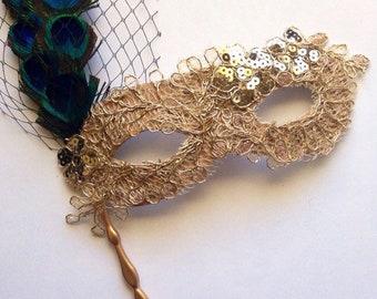 Masquerade mask, gold Mask, Mardi Gras stick Masks, Gold Stick Masquerade Masks, Gold Stick Venetian Mask, Gold Party Mask, Gold Face Mask