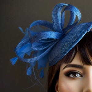 Tocado para mujer, diadema azul, sombrero formal, sombrero para fiesta de té, sombrero para fiesta en el jardín, sombrero Kentucky Derby, sombrero para boda.