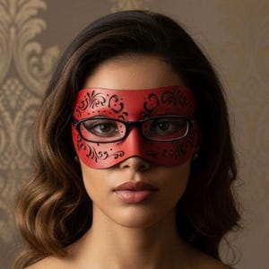 Faux Leather Masquerade Ball Mask for Glass Wearers