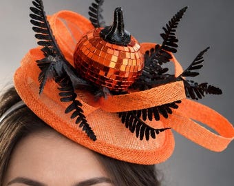 Orange Pumpkin Fascinator, Halloween Pumpkin Headpiece