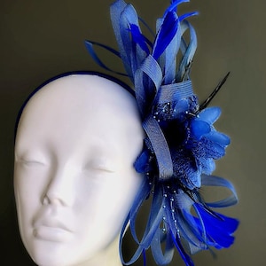 Blue Tulle Feather Fascinator Hat Blue Hairpiece Feather Hairclip Blue Feather Clip Derby Hat Tea Party Fascinator Hat