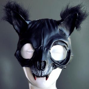 Vampire Cat Masquerade Mask Black Cat Costume Roleplay Therian Cat Animal Masks Cat Fang Mask Cat Fursona Furry Cat Ears LARP Halloween