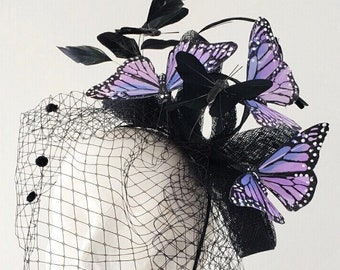 Butterfly fascinator Hat with fishnet veil Tea party Hat Women Derby Fascinators