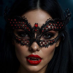 Vampire Masquerade Mask Katherine Womens Masquerade Mask Ruby Red Mask Venetian Ball Mask Black Metal Mask Masquerade Party Vampire Costume