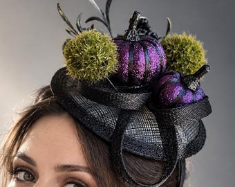 Purple Pumpkin Fascinator, Halloween Pumpkin Headpiece