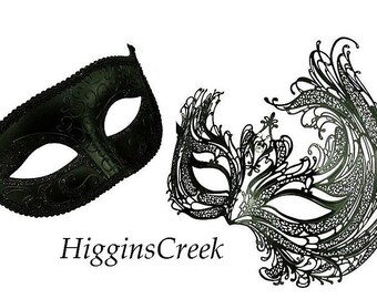 Black Butterfly Masquerade Mask, Couples Mask Set, His & Hers Classic Phantom Masquerade Masks, Butterfly Masquerade Mask with Rhinestones