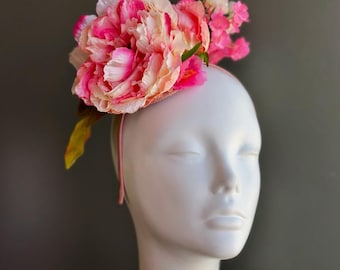 Pink Floral Fascinator Hat for Wedding and Derby