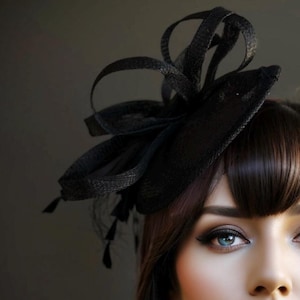 Sombrero de mujer, tocado, sombrero formal, diadema negra, sombrero de boda, sombrero para fiesta de té, sombrero Kentucky Derby