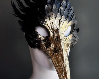 Gold Pestdoktor Masquerade Maske Raben Schädel Krähe Schädel Feder Masken Vogel Nase Halloween Kostüm Party Maske für Herren & Damen Vogel Maske