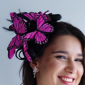 butterfly fascinator hat pink butterfly headpiece monarch butterfly theme, Derby fascinator Hat, butterfly headpiece, women fascinators