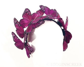 Purple butterfly headpiece, butterfly headband women, purple  Derby Headpiece, purple masquerade mask headpiece