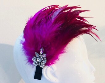Large Purple Gold Leaf Fuchsia Pink Rose Flower Hair Comb Vintage Headpiece 1514