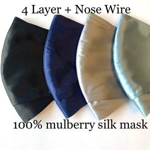 Mulberry Silk Face Mask with Nose Wire, 100% SILK MASK, Breathable Face Mask, Washable Reusable Mask, Women face mask