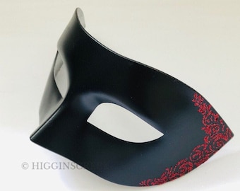 Mens Masquerade mask Red, Black mens masquerade mask, red mens Masquerade Ball, Halloween Mens Mask, Black red venetian ball Masks Mens mask