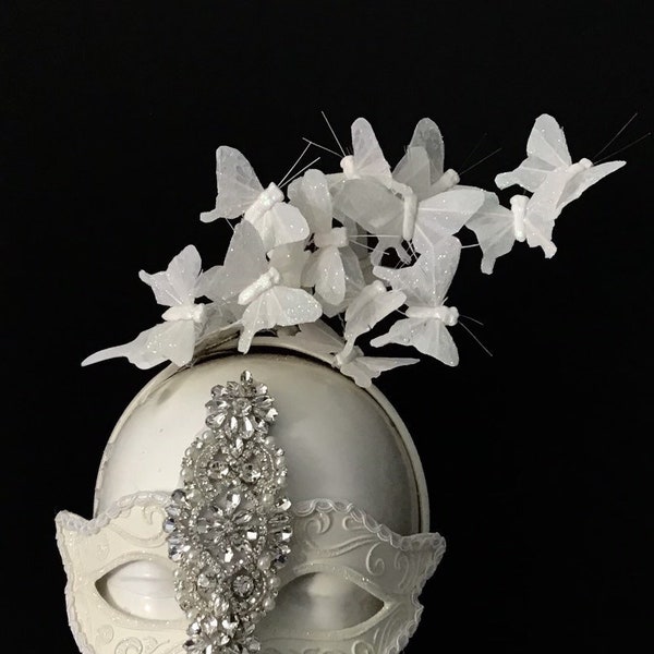 white Headdress, White butterfly fascinator Diner en Blanc Women