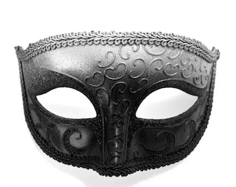 Silver Ombre Mens Masquerade Mask, Mens Venetian Mask, Masquerade Ball Mask, Unisex Face Mask, Black Mens Mask