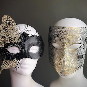 Venetian Couples Masquerade Masks Masquerade Party Mask Black Gold Prom Masks His And Hers Mask Pair Bauta Mask