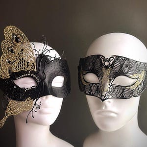 Couples Masquerade Mask Pair Butterfly Mask Black Gold Venetian Masks Masquerade Party Masks