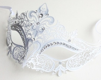 Maschere di Carnevale Bianche, Maschera da Sposa Bianca, Maschera da Sposa per Matrimonio, Maschera da Sposa con Strass, Maschera da Sposa, Maschera da Sposa per Matrimonio