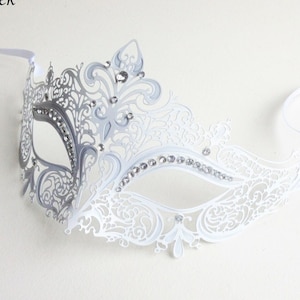 White Masquerade Mask: Metal Lace Womens Bridal Mask