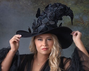 Adult Halloween Witch Costume Black Pointy Wide Brim Witch Hat