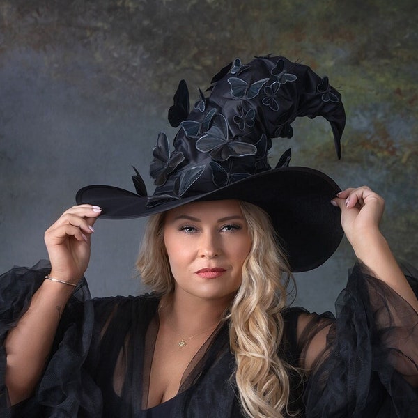 Adult Halloween Witch Costume Black Pointy Wide Brim Witch Hat