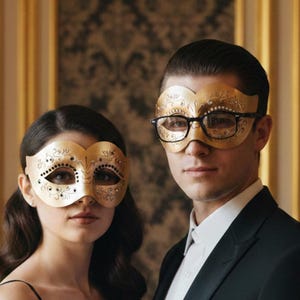 Eyeglasses Friendly Leather Masquerade Ball Mask Couples Set