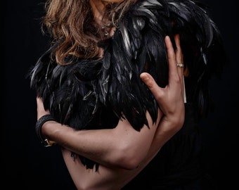 Black Feather Cape, Masquerade Costume Cape