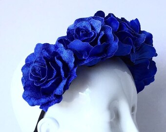 Royal Blue Rose Hairpiece, Maternity Gown Prop, Flower Crown Photography Props, Hair Accessory, Boho Hair Crown, Photo Props