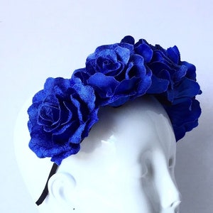 Royal Blue Rose Hairpiece, Maternity Gown Prop, Flower Crown Photography Props, Hair Accessory, Boho Hair Crown, Photo Props