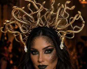 Fascia per capelli Medusa per Halloween - Accessorio serpente dorato per adulti