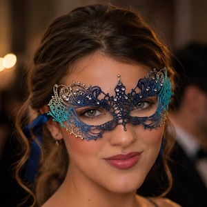 Masquerade Mask for Women - Blue Lace - Venetian Ball