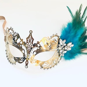 Turquoise feather masquerade mask women prom mask birthday party masks image 1