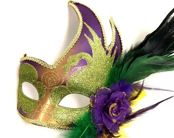 Mardi Gras Masquerade Mask With Feathers, Women's Mardi Gras Masquerade ball mask