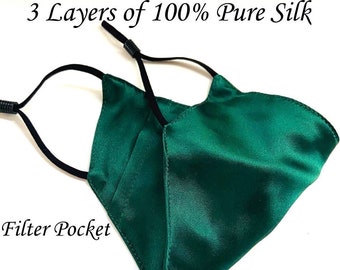 Mulberry Silk Face Mask Emerald Green 3 Layers Pocket Nose Wire Wedding face Mask Luxury Fabric Masks Face Mask gift