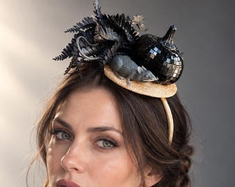Black Pumpkin Mouse Fascinator, Halloween Headpiece