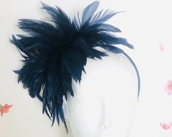 Navy fascinator hat woman Headdress tea party fascinator Accented featehr Women Polo Ladies hat